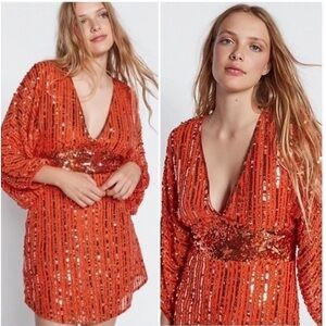 FREE PEOPLE Celeste orange sequin dress